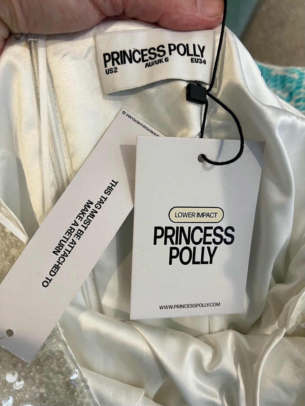NWT Princess Polly Sequin Spaghetti Strap Mini Dress - white Silver - Picture 11 of 16